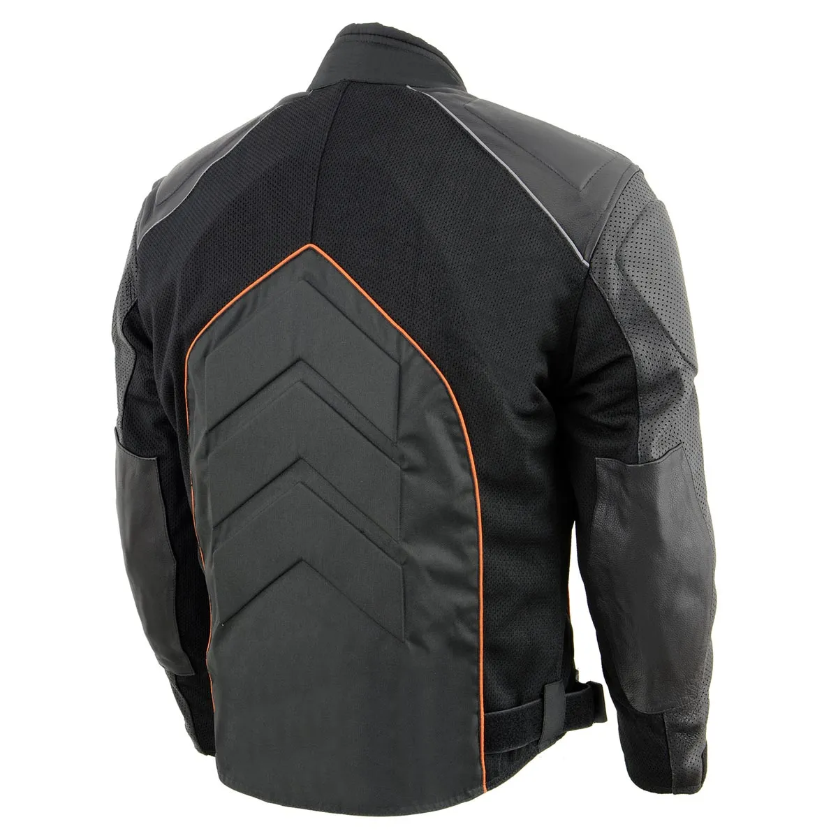 NexGen SH2153 Men's Black and Orange CE Armored Motorcycle Textile and Leather Combo Jacket