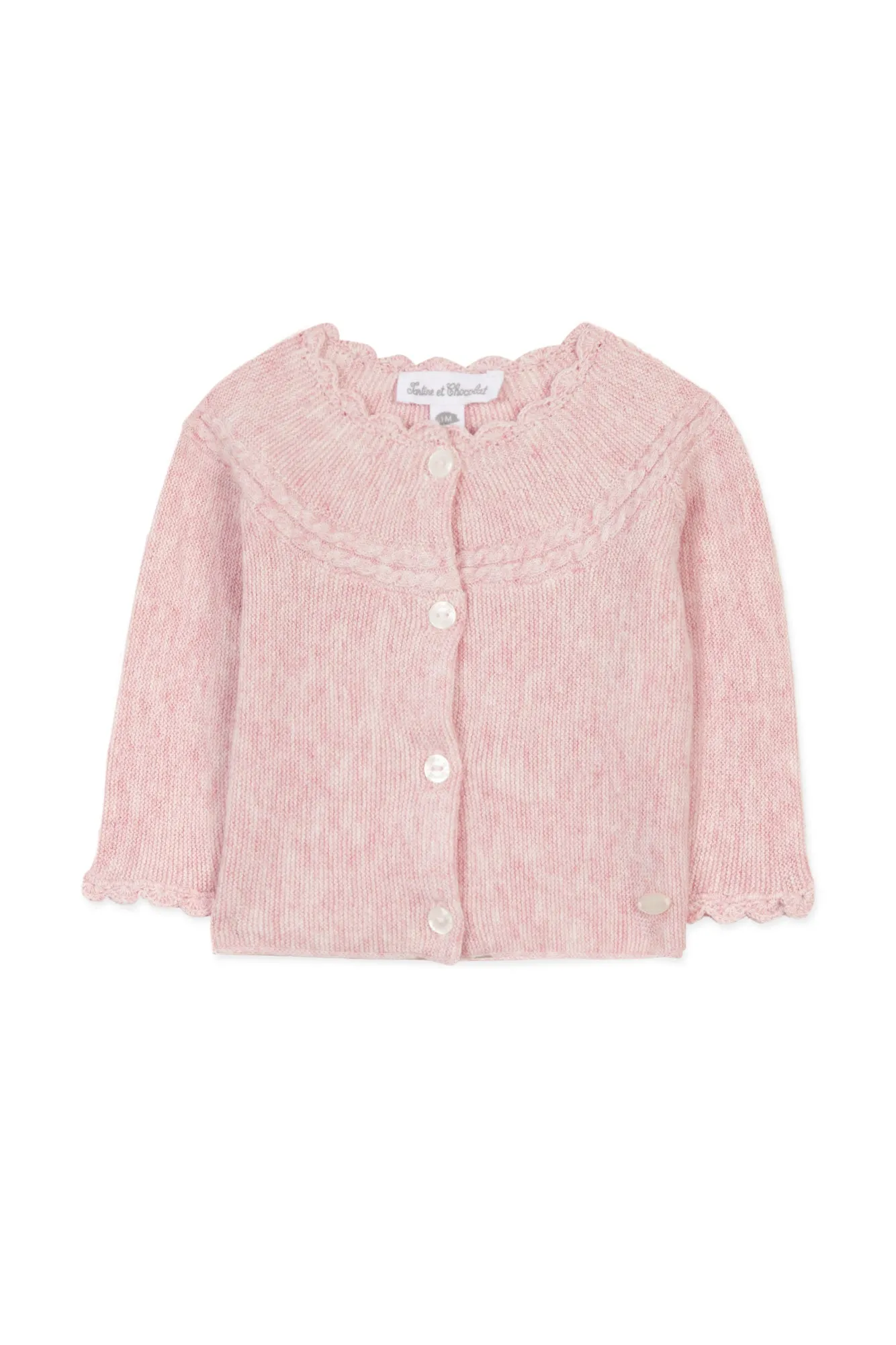 Pale Pink Scallop Cuff Baby Cardigan