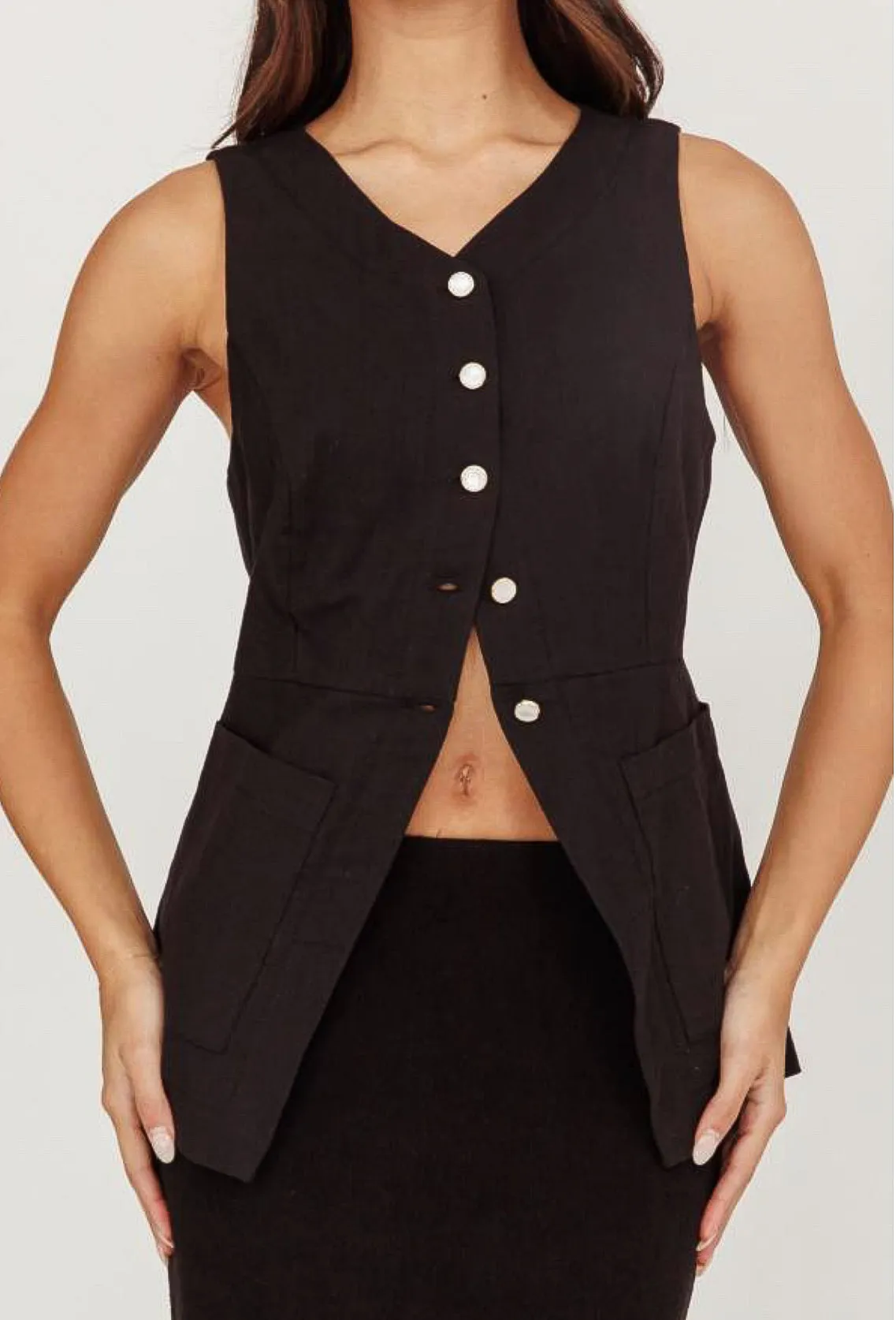 Pearl Black Linen Vest