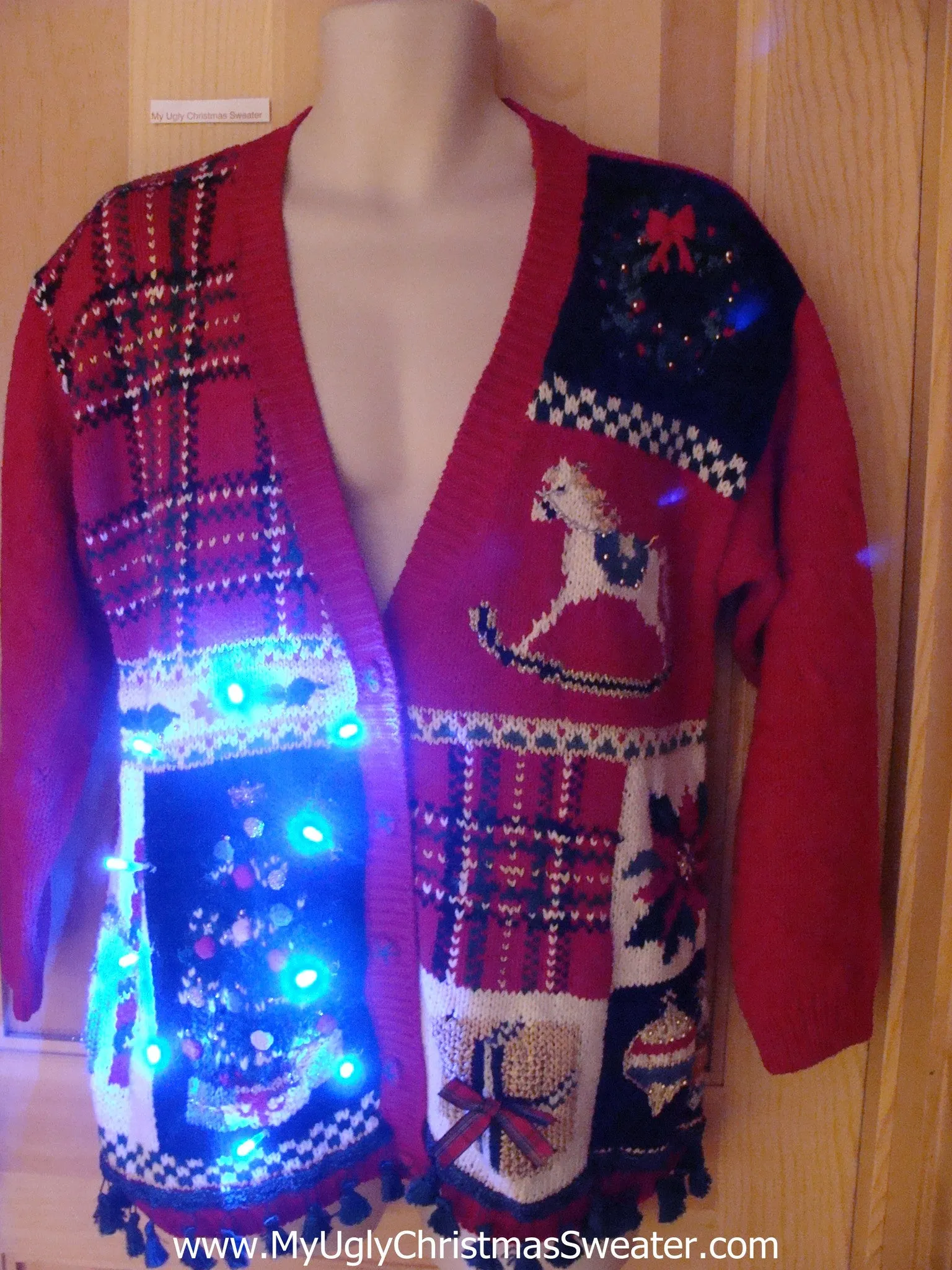 Plaid Themed Light Up Christmas Sweater with Horse