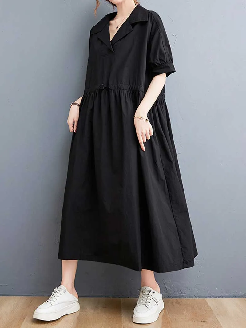 Plain Cotton Short Sleeve A-Line Dress