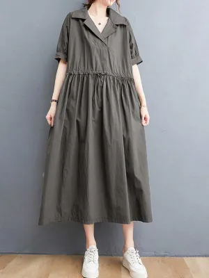 Plain Cotton Short Sleeve A-Line Dress