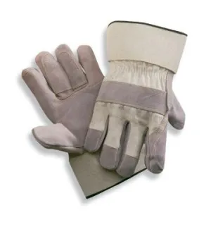 Radnor 2X Side Split Leather Palm Gloves With Gauntlet Cuff, Duck Canvas Back And Reinforced Knuckle Strap, Pull Tab, Index Finger And Fingertips