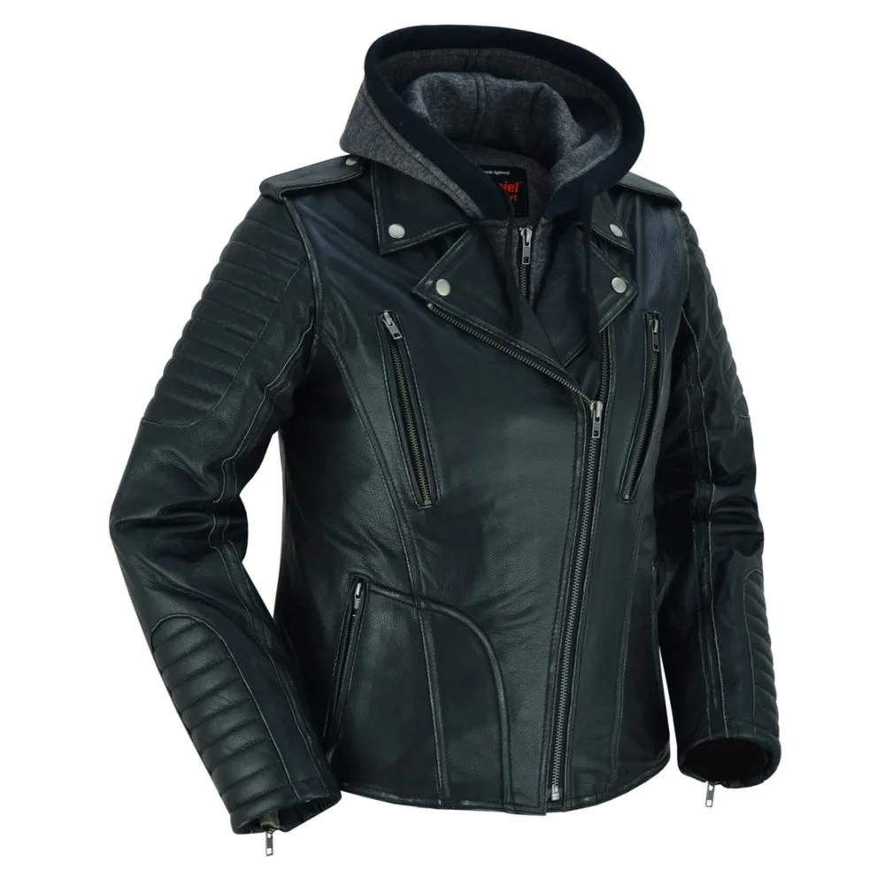 RC877 Women's Hooded Motorcycle Jacket with Rub-Off Finish