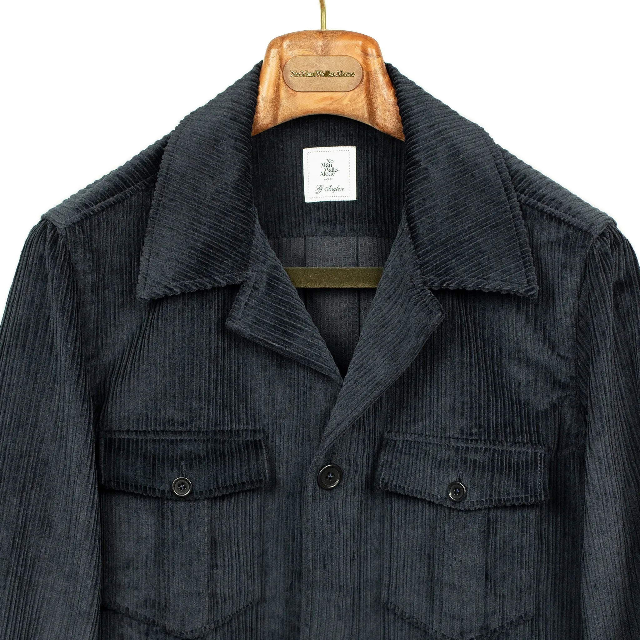 Sahariana shirt-jacket in navy multi-wale cotton corduroy