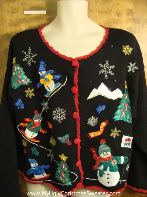 Skiing Snowman 80s Funny Christmas Sweater