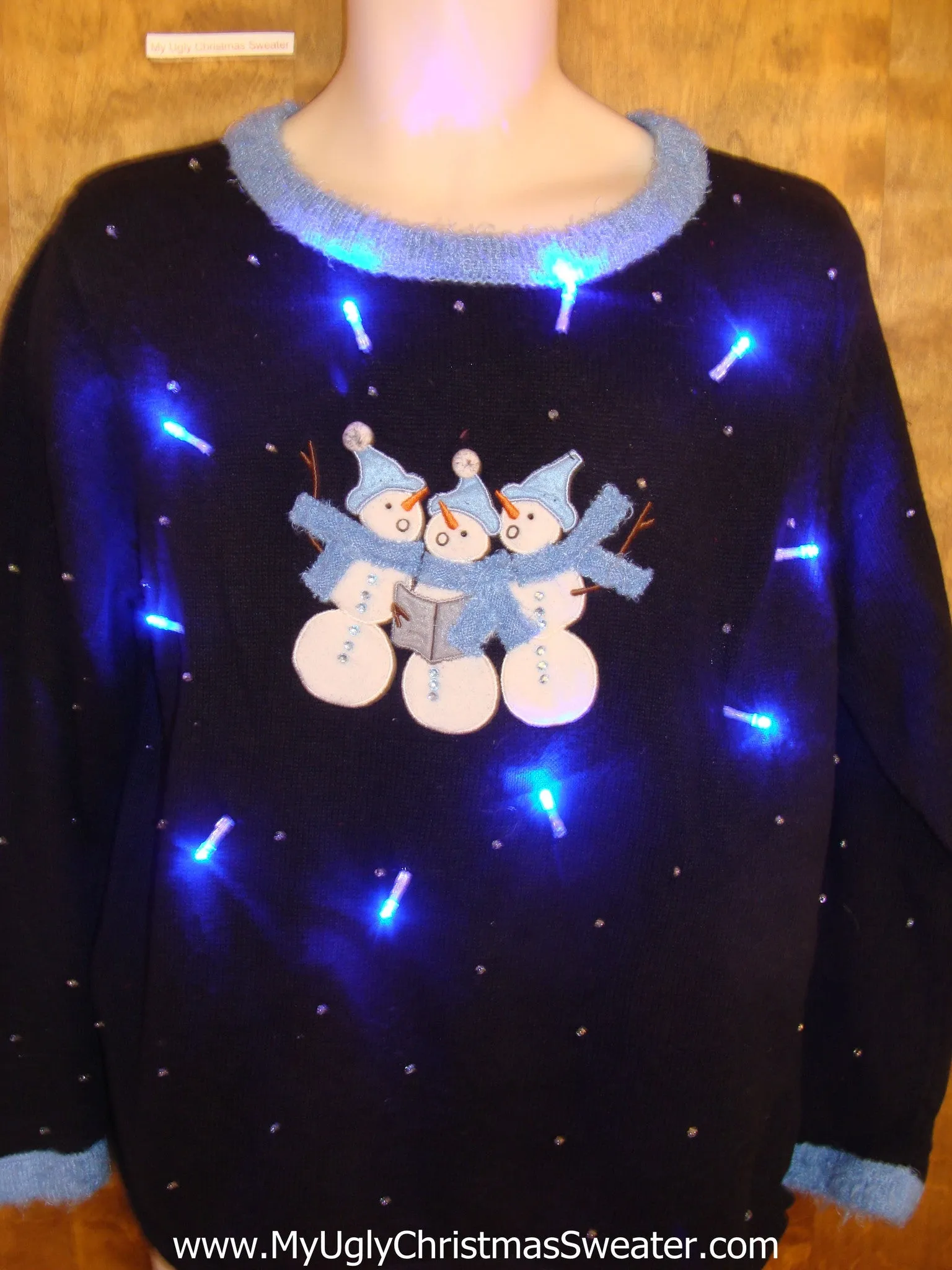 Snowman Trio Carolling Crazy Christmas Sweater with Lights