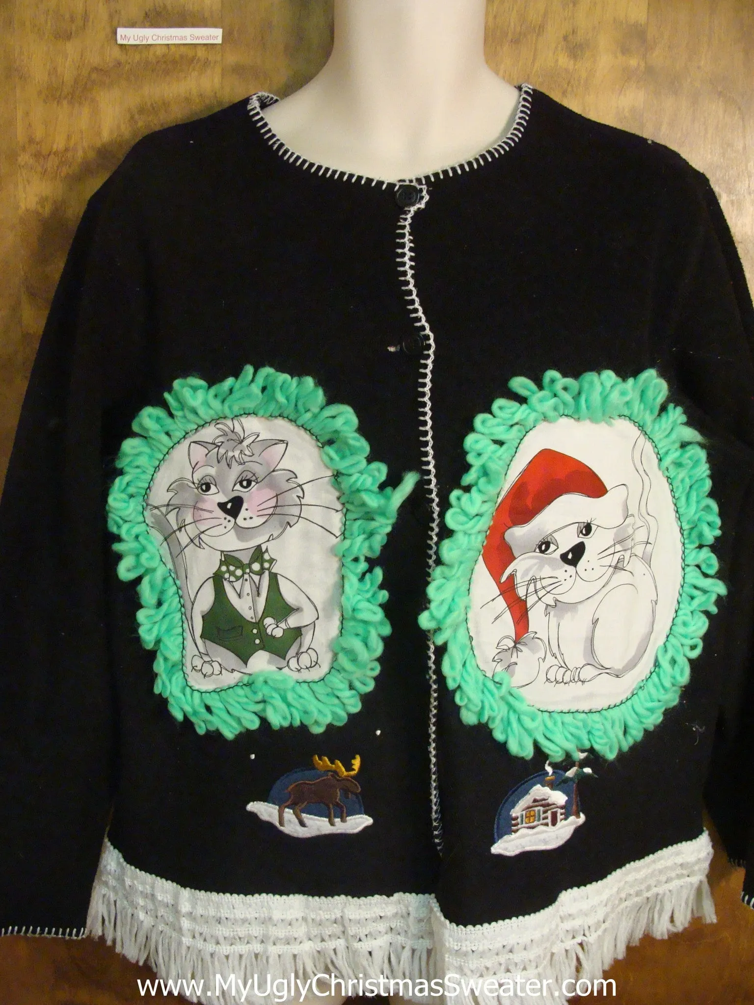 Snowy House Christmas Sweater with Cat