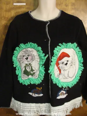 Snowy House Christmas Sweater with Cat