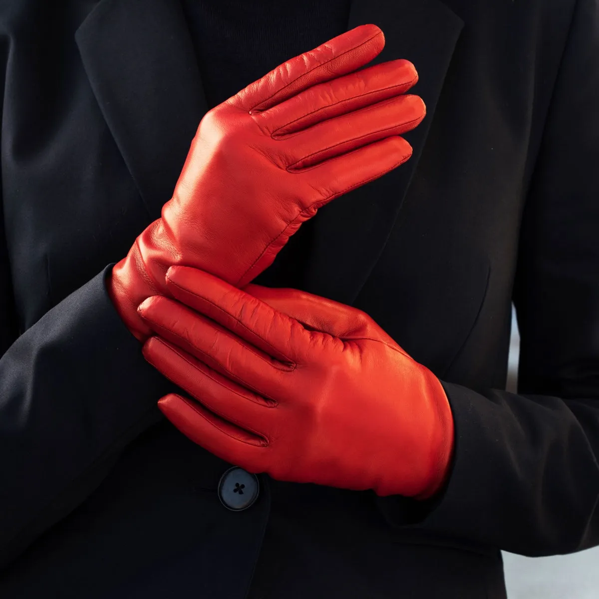 Sofia (red) - Italian lambskin leather gloves with silk lining