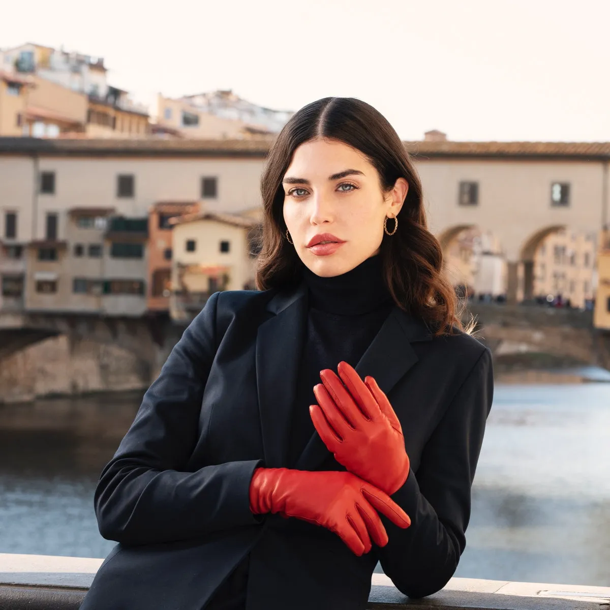 Sofia (red) - Italian lambskin leather gloves with silk lining