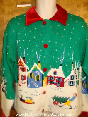 Soft and Fluffy 2sided Town Themed Ugliest Christmas Sweater