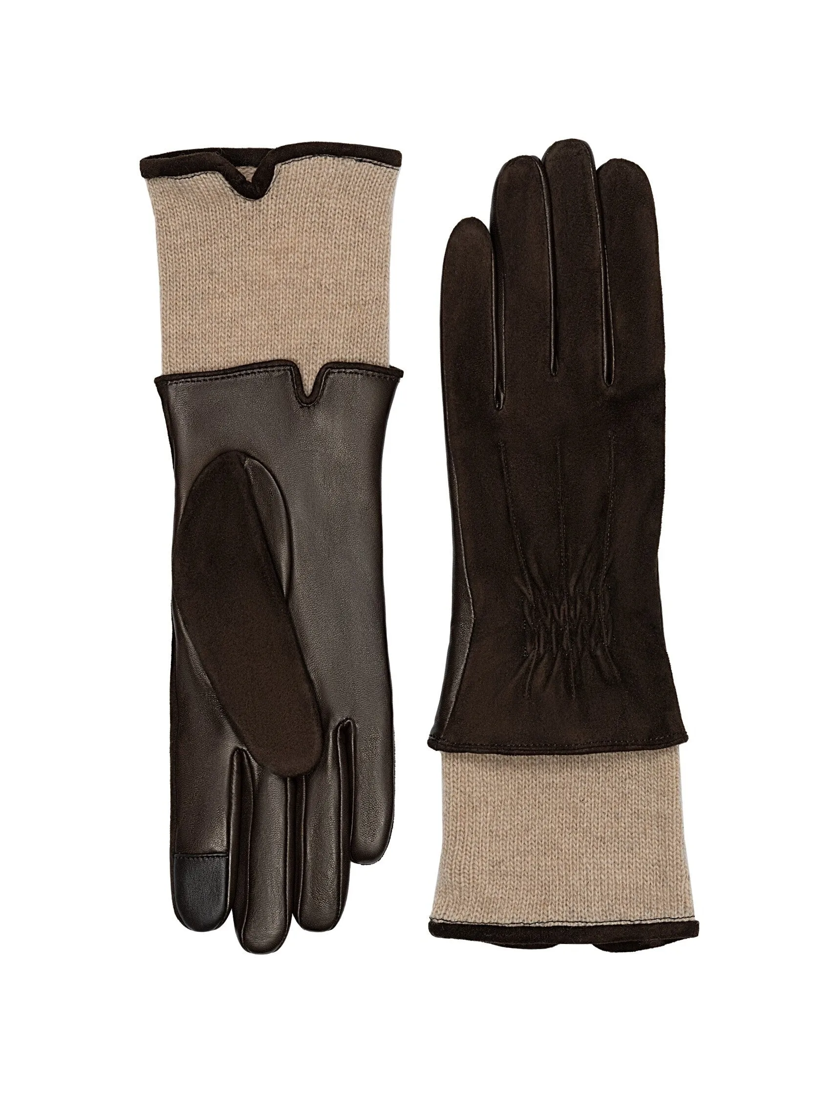 Suede back shirred glove in Brown