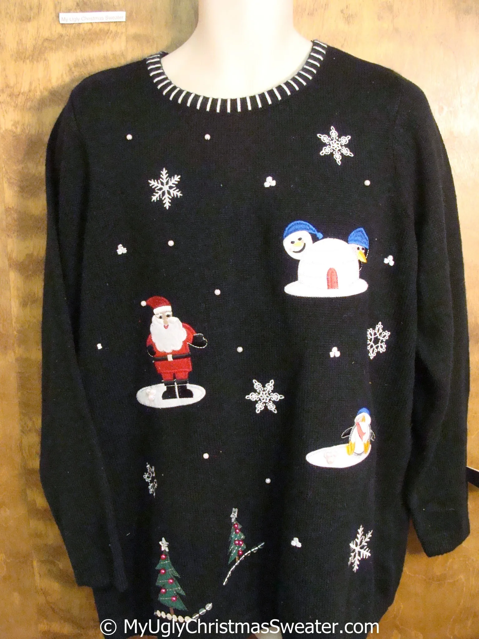 Tacky Christmas Sweater with Snowman and Igloo