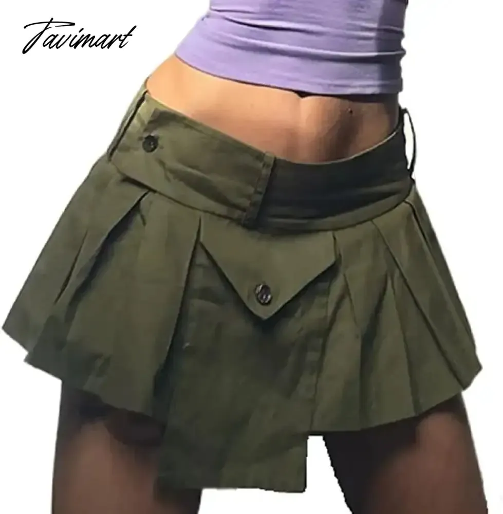 TAVIMART Y2K Gothic Micro Skirts Green Fairy Grunge Women Mini Skirts Rave Outfits 2000s Clothes Cute Buckle Skirts for Female