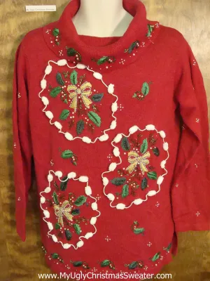 Ugly 80s Christmas Sweater Pullover with Pom Poms