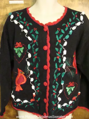 Ugly Christmas Jumper Cardigan with Birds and Ivy