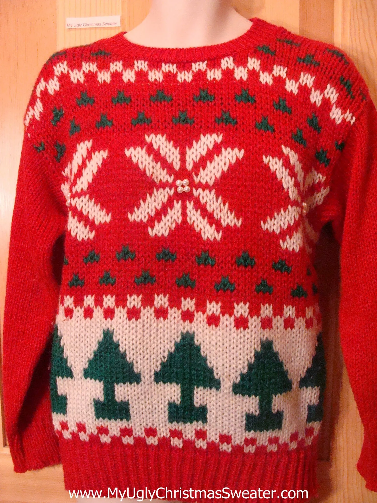 Ugly Christmas Sweater 80s Colorful Trees and Snowflakes