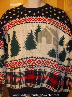 Ugly Christmas Sweater Pullover Vintage Winter Scene