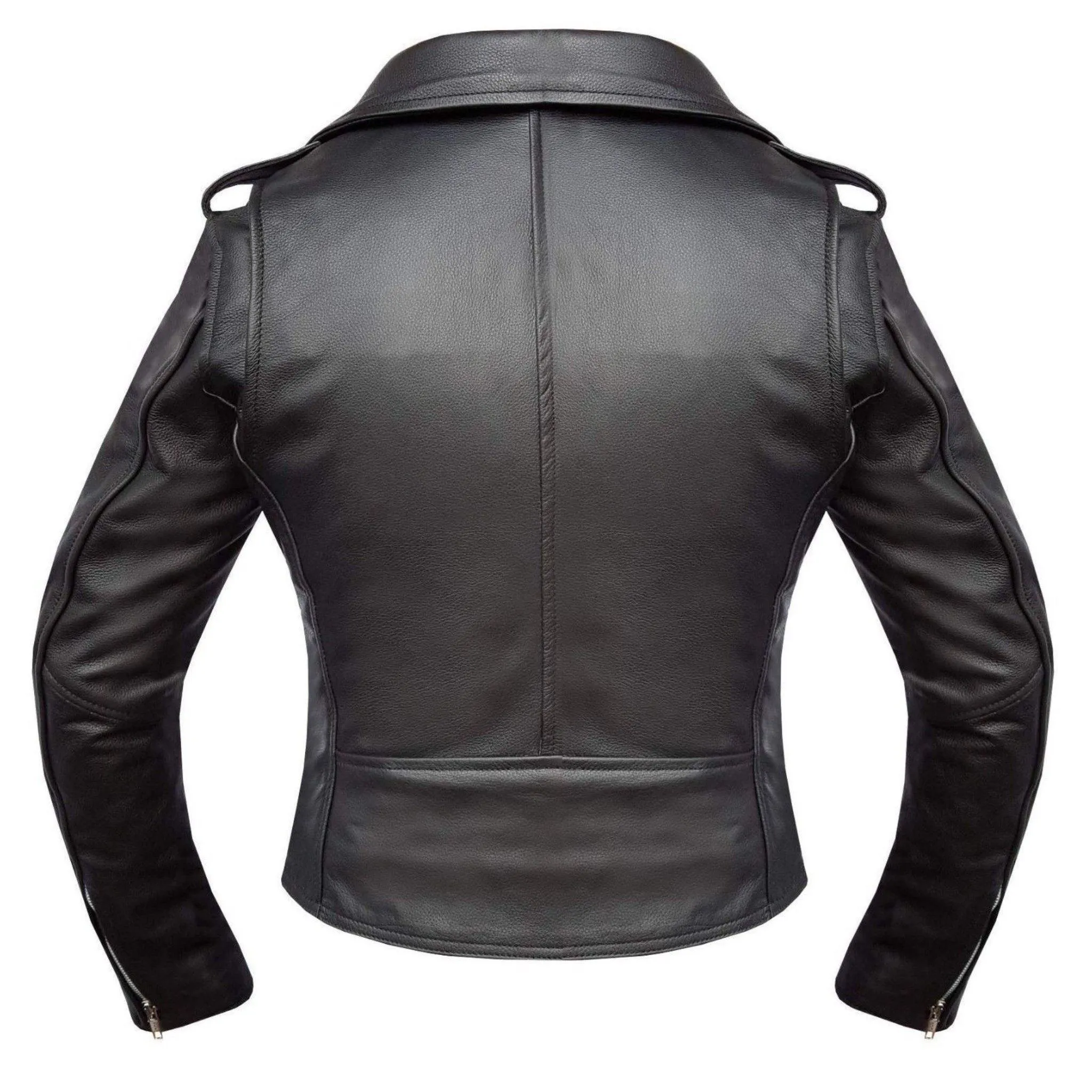 Warrior Gears® Brando Style Ladies Leather Motorcycle Jacket -Black