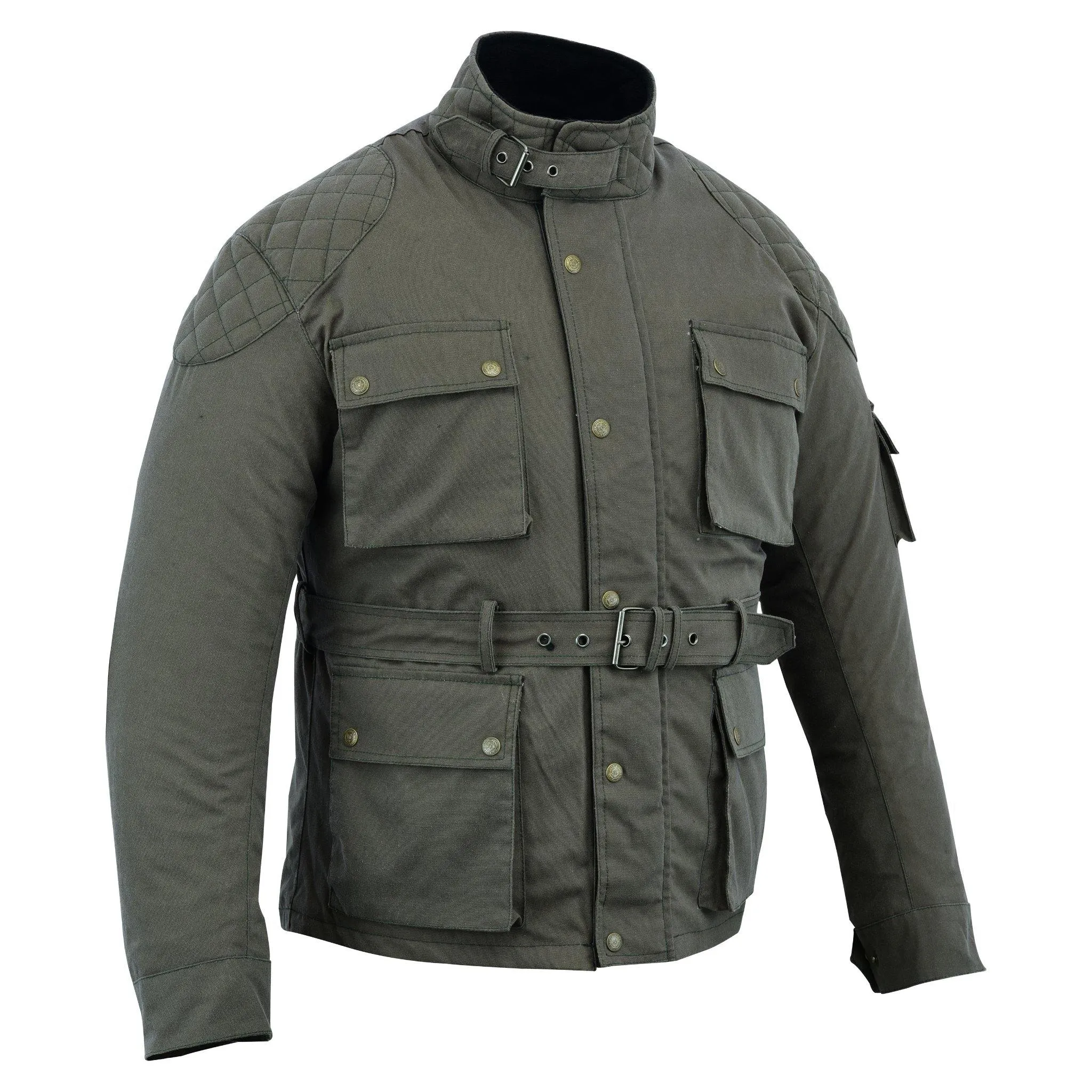 Warrior Gears® Men's Wax Cotton Waxed Motorcycle Jacket, Motorbike Top Waterproof - Army Green