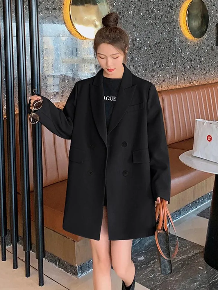 Wenkouban-Winter outfits Christmas Black Friday Notched Collar Double Breasted Suit Blazer